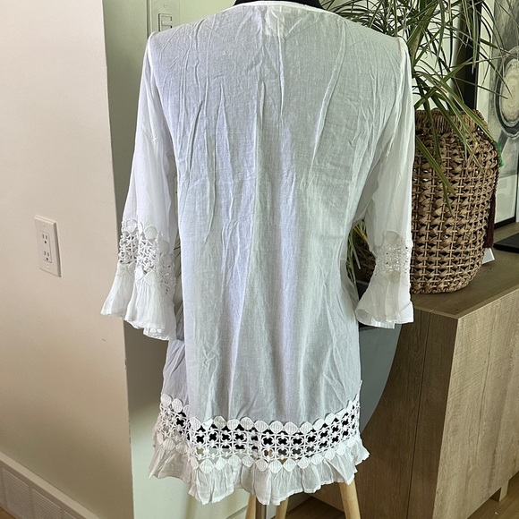 White Crochet Trim Cover-Up Tunic Women's Top XL - Picture 5 of 6